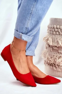 Baleriny Damskie W Szpic Zamszowe Czerwone Westley Damskie Baleriny Klasyczne