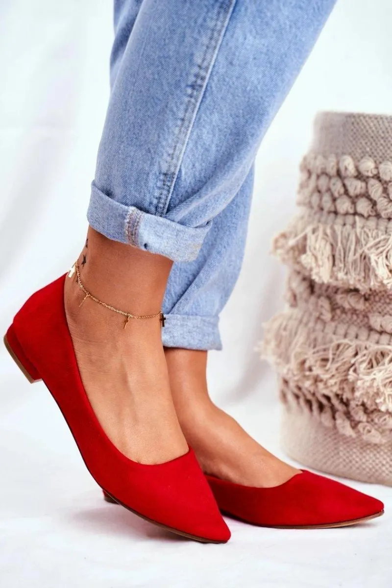 Baleriny Damskie W Szpic Zamszowe Czerwone Westley Damskie Baleriny Klasyczne