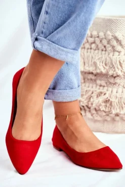 Baleriny Damskie W Szpic Zamszowe Czerwone Westley Damskie Baleriny Klasyczne