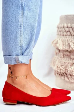 Baleriny Damskie W Szpic Zamszowe Czerwone Westley Damskie Baleriny Klasyczne