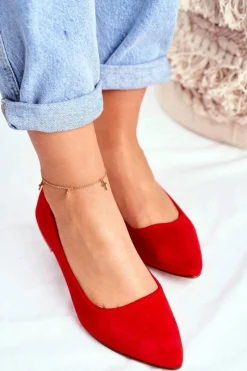Baleriny Damskie W Szpic Zamszowe Czerwone Westley Damskie Baleriny Klasyczne