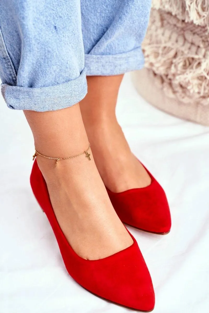 Baleriny Damskie W Szpic Zamszowe Czerwone Westley Damskie Baleriny Klasyczne