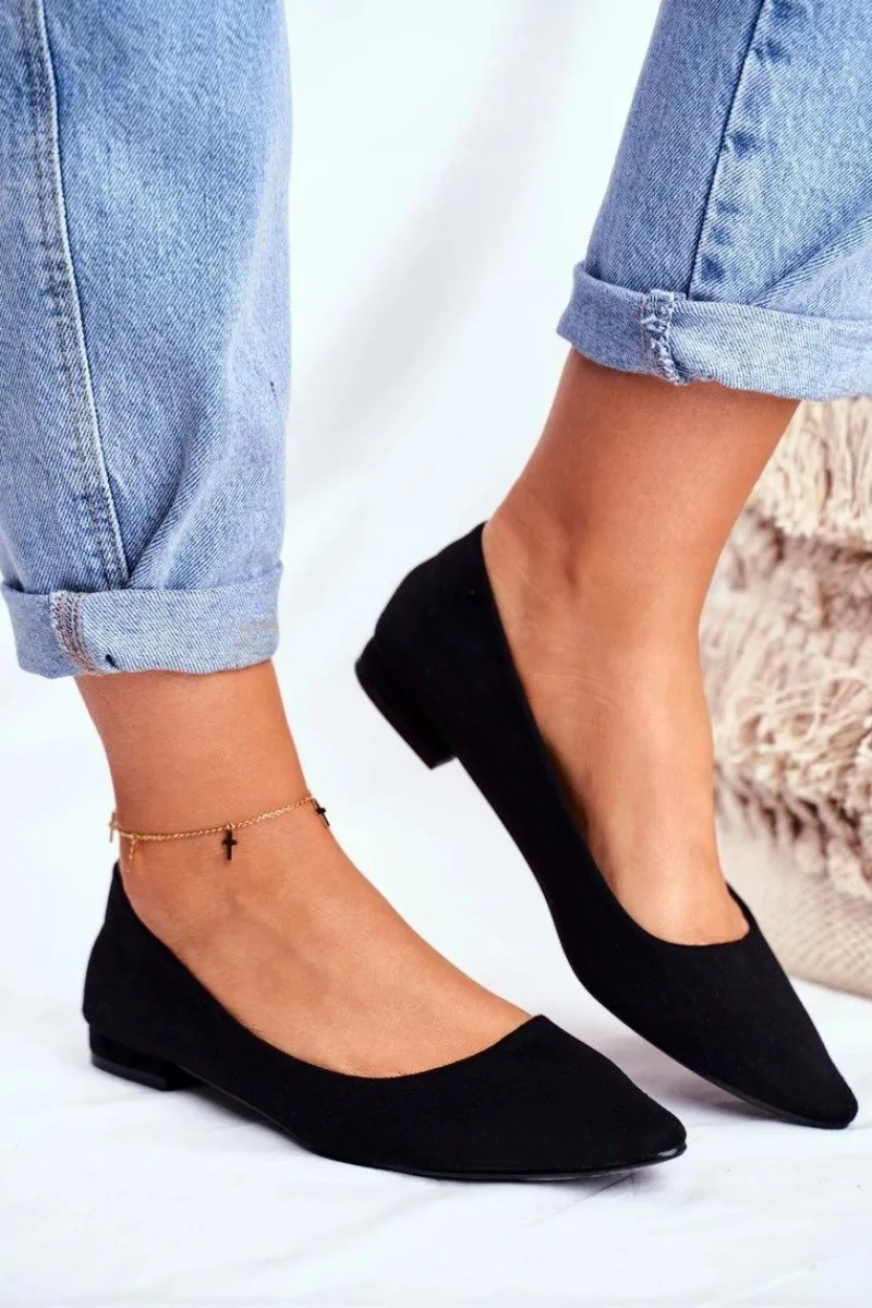 Hot Baleriny Damskie W Szpic Zamszowe Czarne Westley Damskie Baleriny Klasyczne