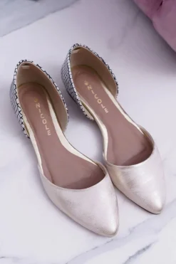 Baleriny Skórzane|Baleriny Klasyczne>Boto Baleriny Damskie W Szpic Wzór Krokodyla Skórzane Złote Anthem