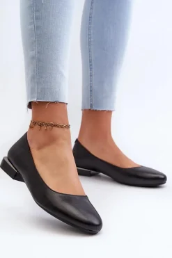 Baleriny Skórzane|Baleriny Klasyczne>Buty Sergio Leone Baleriny Damskie Z Eko Skóry Na Niskim Obcasie Czarne Sergio Leone PB202