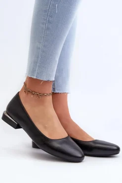 Baleriny Skórzane|Baleriny Klasyczne>Buty Sergio Leone Baleriny Damskie Z Eko Skóry Na Niskim Obcasie Czarne Sergio Leone PB202