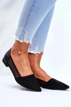 Discount Evento Baleriny Damskie Z Siateczką Zamsz Czarne Fibe