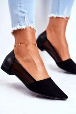 Discount Evento Baleriny Damskie Z Siateczką Zamsz Czarne Fibe