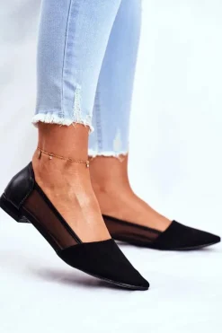 Discount Evento Baleriny Damskie Z Siateczką Zamsz Czarne Fibe