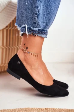 Outlet Baleriny Damskie Zamszowe Sergio Leone BL611 Czarne Nemsis Damskie Baleriny Klasyczne