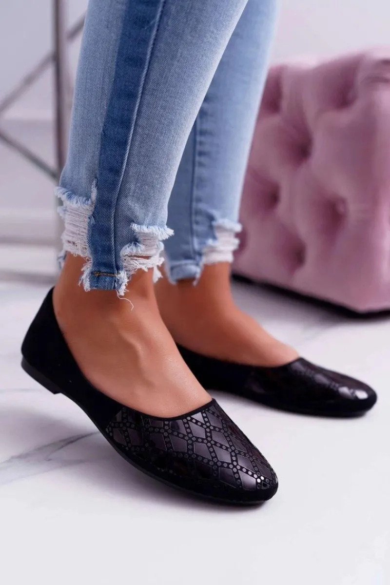 Outlet Boto Baleriny Damskie Zamszowe Czarne Merante