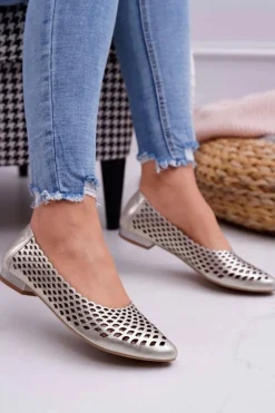 Baleriny Skórzane|Baleriny Klasyczne>Boto Baleriny Damskie Złote Skórzane Exquisite 1107/1