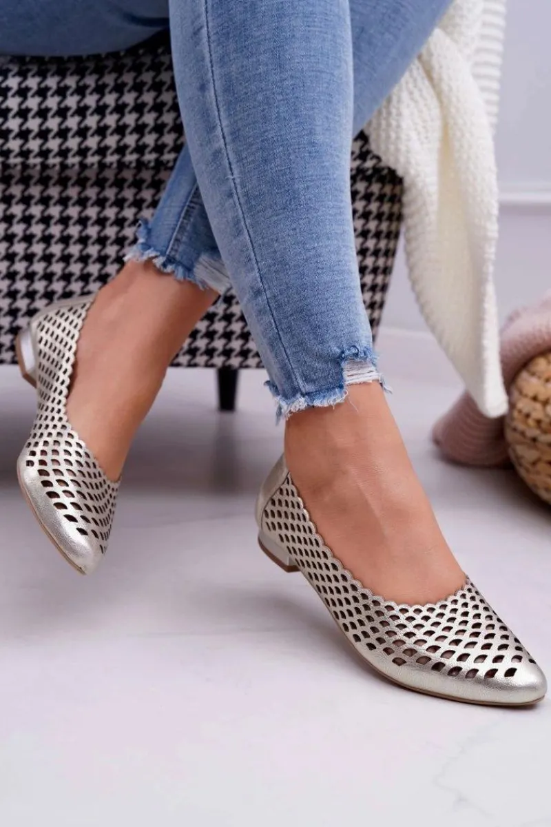 Baleriny Skórzane|Baleriny Klasyczne>Boto Baleriny Damskie Złote Skórzane Exquisite 1107/1