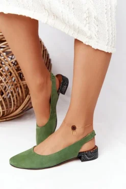 Czółenka Zamszowe|Baleriny Skórzane>Maciejka Baleriny Na Obcasie Zielone 04482-09