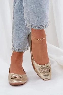 Sale Boto Baleriny Na Płaskiej Podeszwie Z Ozdobą Złote Ainoria Złoty