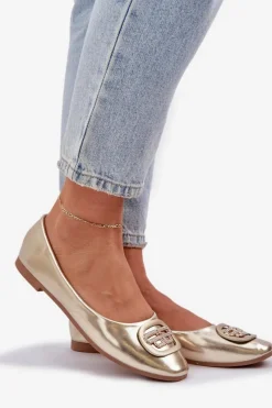 Sale Boto Baleriny Na Płaskiej Podeszwie Z Ozdobą Złote Ainoria Złoty