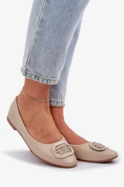 Sale Baleriny Na Płaskiej Podeszwie Z Ozdobą Beżowe Ainoria Damskie Baleriny Skórzane|Baleriny Klasyczne