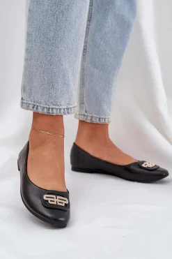 Baleriny Skórzane|Baleriny Klasyczne>Boto Baleriny Na Płaskiej Podeszwie Z Ozdobą Czarne Ainoria Czarny