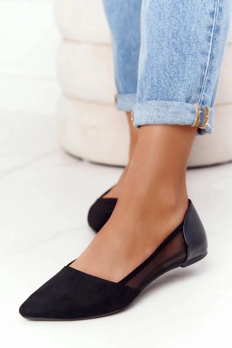 New Baleriny W Szpic Z Siateczką Czarne Melania Damskie Baleriny Klasyczne