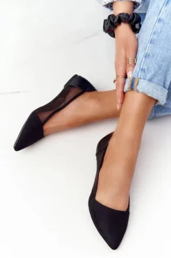 New Baleriny W Szpic Z Siateczką Czarne Melania Damskie Baleriny Klasyczne