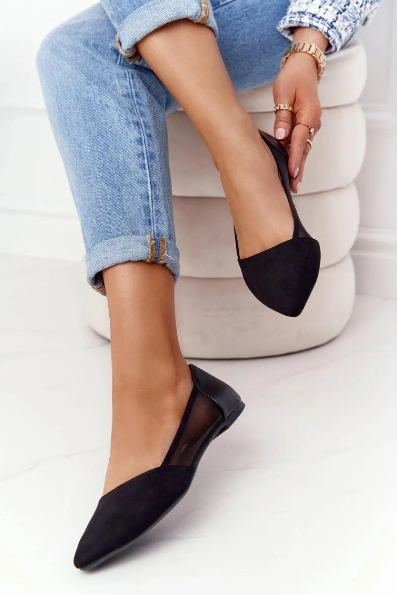 New Baleriny W Szpic Z Siateczką Czarne Melania Damskie Baleriny Klasyczne