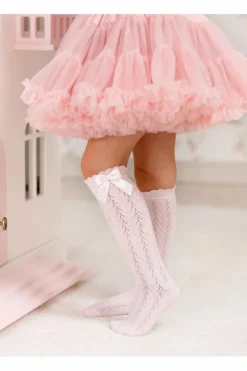 Online Milena Bawełniane Dziecięce Podkolanówki Ażurowe Z Kokardką Różowe