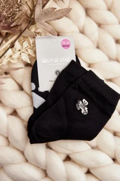 New Aura.via Bawełniane Skarpety Damskie Z Naszywką Miś Czarne