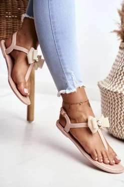 Sandały Gumowe|Sandały Płaskie></noscript>Boto Beżowe Damskie Gumowe Sandałki Japonki Kokarda Etta