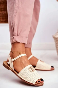 Discount Beżowe Damskie Płaskie Sandałki Lu Boo Plecione Felicia Damskie Sandały Płaskie