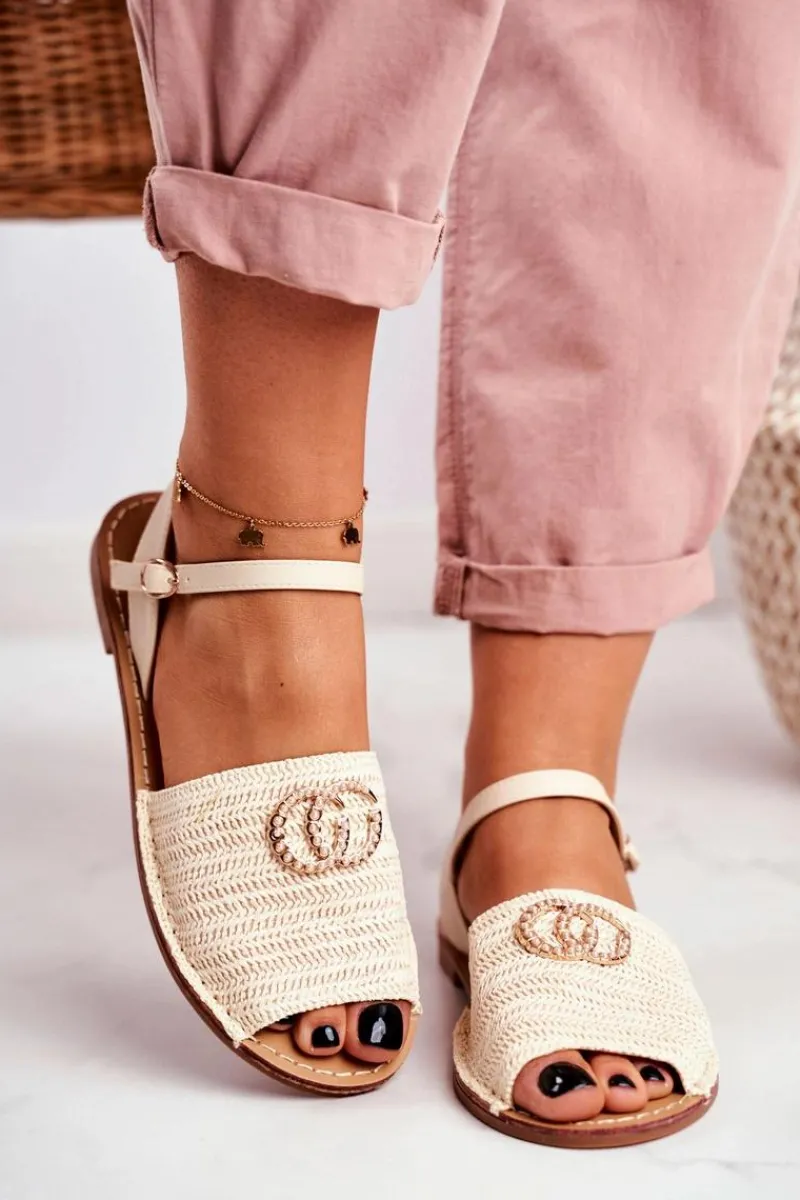 Discount Beżowe Damskie Płaskie Sandałki Lu Boo Plecione Felicia Damskie Sandały Płaskie