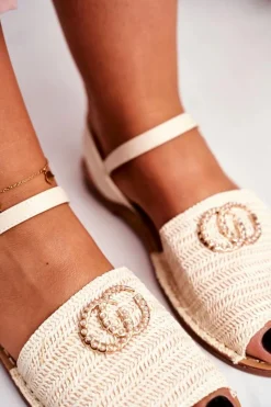 Discount Beżowe Damskie Płaskie Sandałki Lu Boo Plecione Felicia Damskie Sandały Płaskie