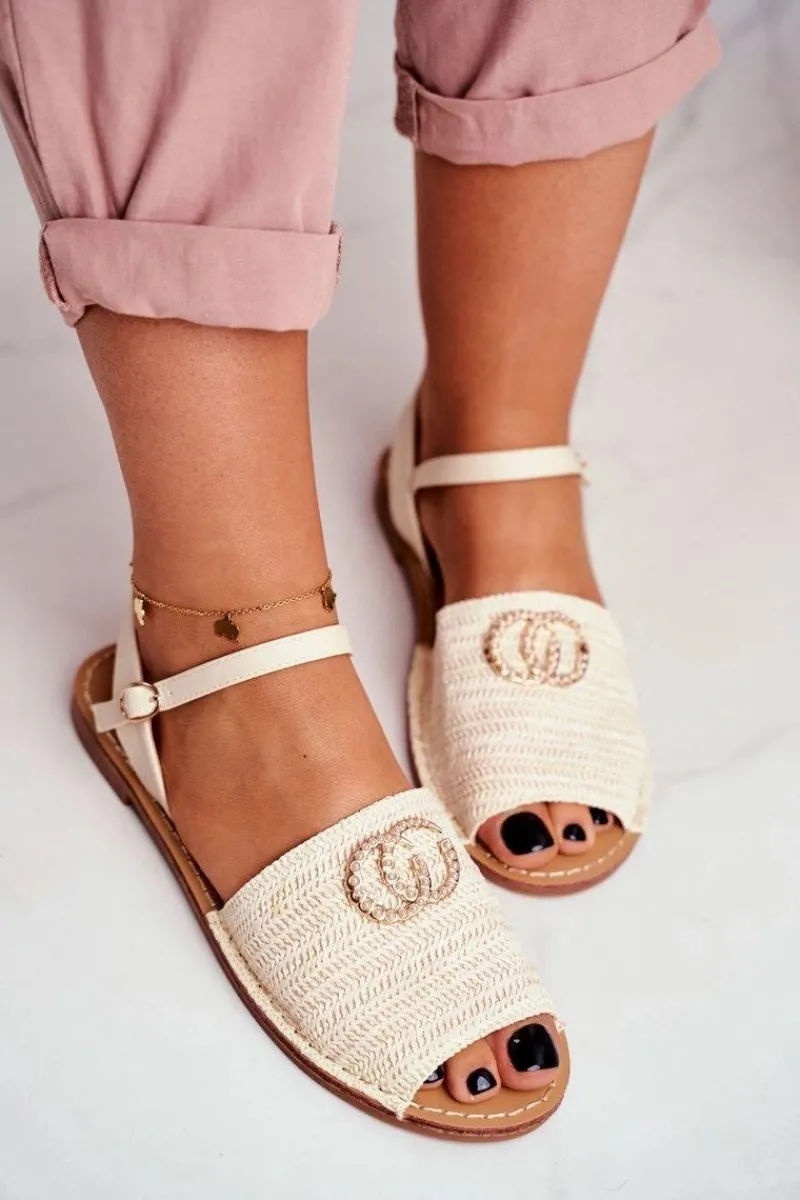 Discount Beżowe Damskie Płaskie Sandałki Lu Boo Plecione Felicia Damskie Sandały Płaskie