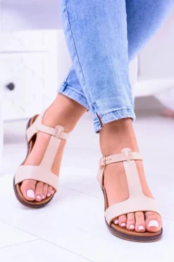 New Boto Beżowe Damskie Płaskie Sandałki Sunnyside