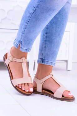 New Boto Beżowe Damskie Płaskie Sandałki Sunnyside