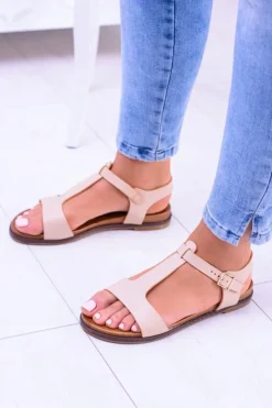 New Boto Beżowe Damskie Płaskie Sandałki Sunnyside