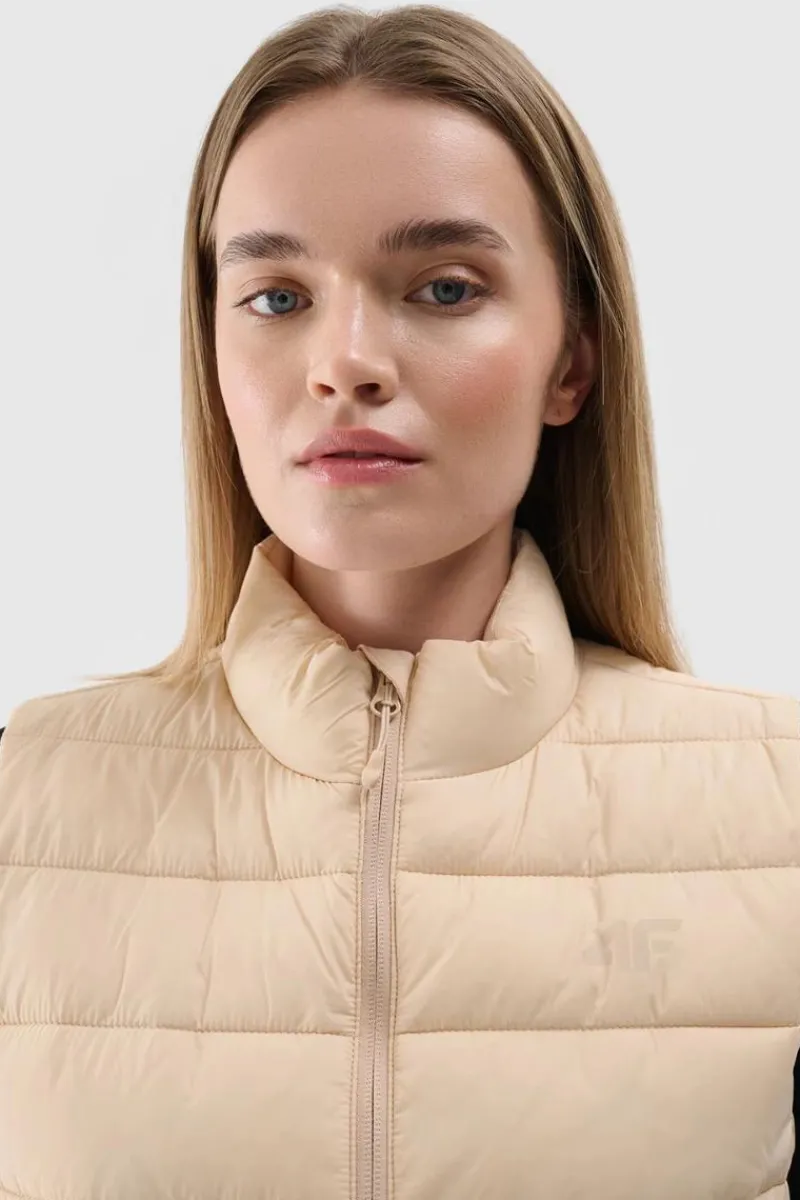 Bluzy Damskie|Odzież 4F>4F Bezrękawnik Damski Puchowy Ze Stójką WAW24TVJAF139-83S Beżowy
