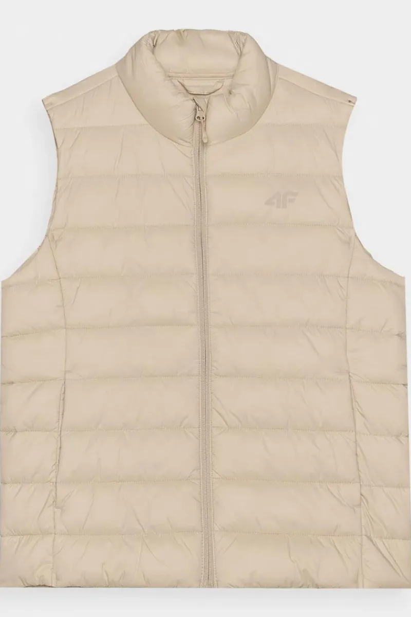 Bluzy Damskie|Odzież 4F>4F Bezrękawnik Damski Puchowy Ze Stójką WAW24TVJAF139-83S Beżowy