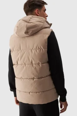 Kurtki Męskie|Odzież 4F>4F Bezrękawnik Puchowy Męski Z Kapturem WAW24TVJAM144-83S Beżowy