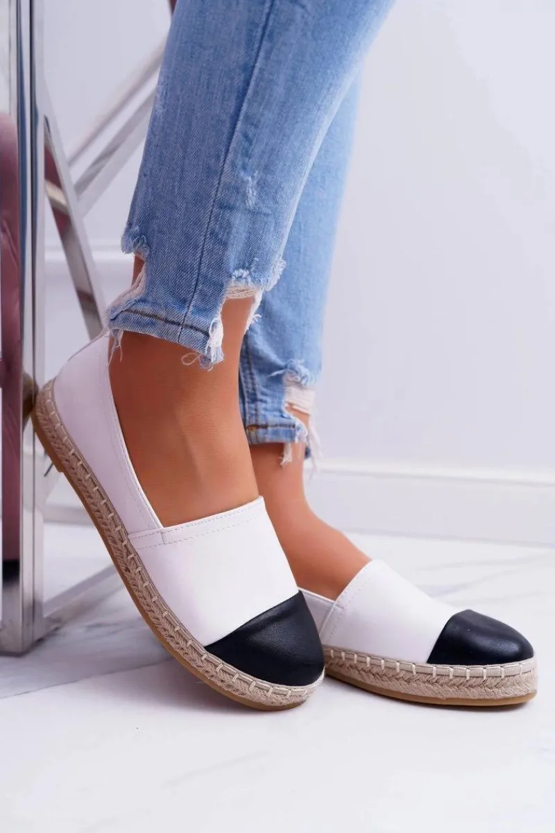 Outlet Białe Damskie Espadryle Flaty Damskie Czarne Espadryle