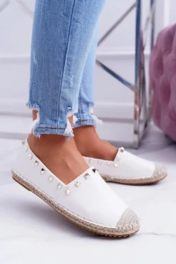 Discount Białe Wsuwane Espadryle z Ćwiekami Christiane Damskie Baleriny Klasyczne