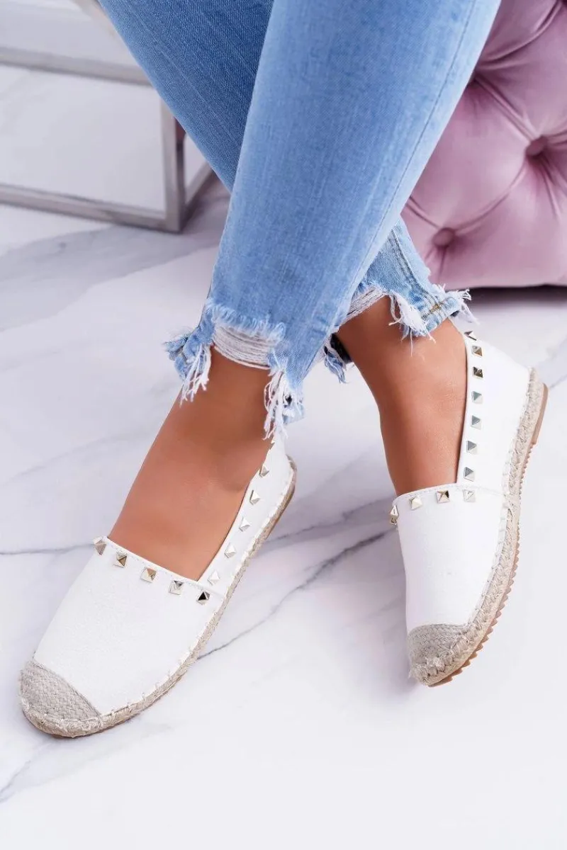 Discount Białe Wsuwane Espadryle z Ćwiekami Christiane Damskie Baleriny Klasyczne