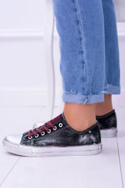 New Big Star Czarne Posrebrzane Tenisówki Trampki BB274013 Damskie Trampki Damskie Big Star|Trampki Damskie Niskie