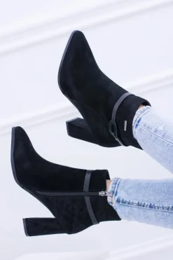 Hot Big Star Czarne Zamszowe Botki Na Słupku BB274383 Damskie Botki Na Słupku|Botki Na Obcasie