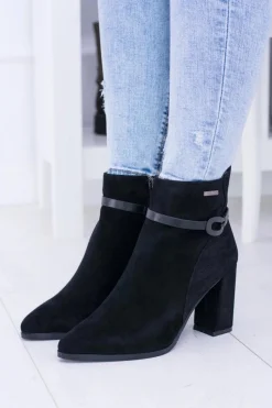 Hot Big Star Czarne Zamszowe Botki Na Słupku BB274383 Damskie Botki Na Słupku|Botki Na Obcasie