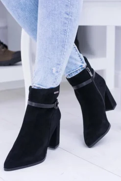 Hot Big Star Czarne Zamszowe Botki Na Słupku BB274383 Damskie Botki Na Słupku|Botki Na Obcasie