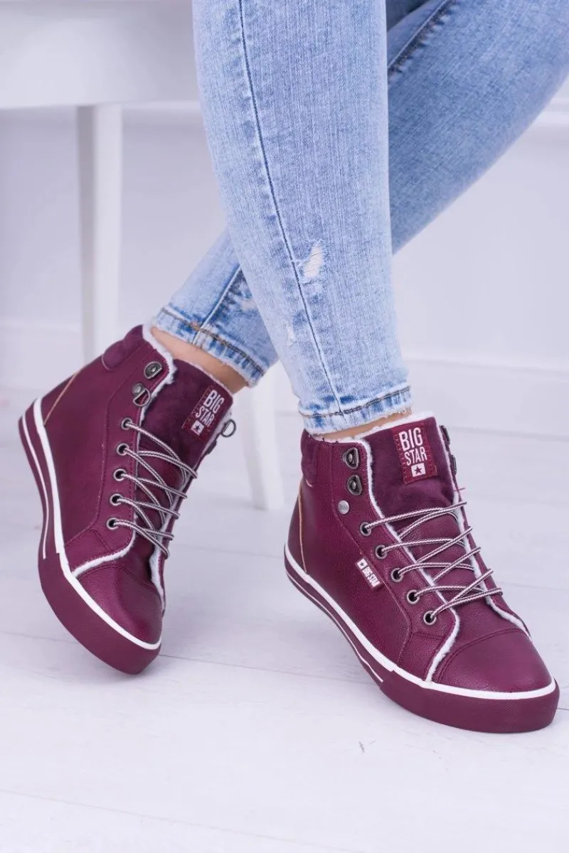 Discount Big Star Ocieplane Bordowe Damskie Tenisówki BB274007 Damskie Trampki Damskie Big Star|Big Star