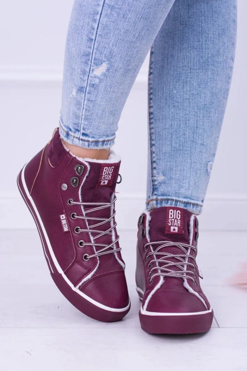 Discount Big Star Ocieplane Bordowe Damskie Tenisówki BB274007 Damskie Trampki Damskie Big Star|Big Star