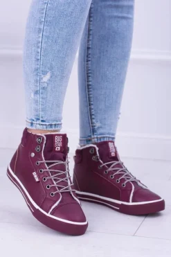 Discount Big Star Ocieplane Bordowe Damskie Tenisówki BB274007 Damskie Trampki Damskie Big Star|Big Star