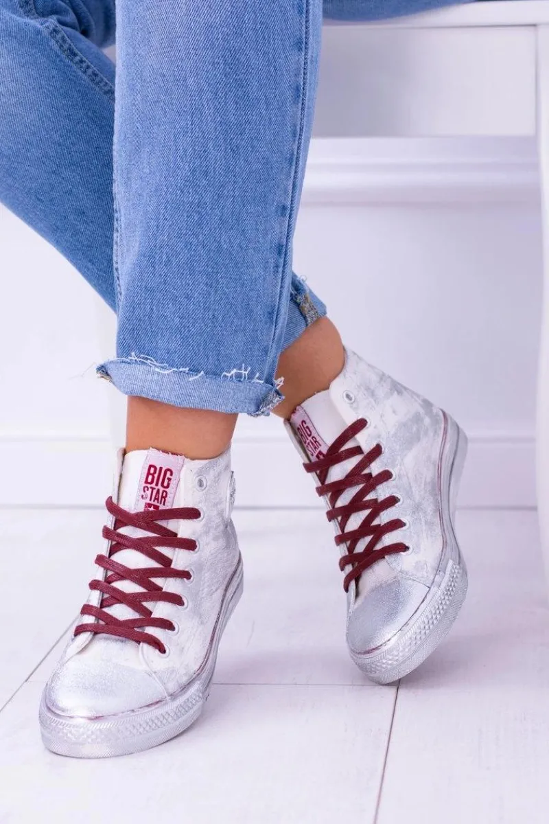 Sale Big Star Shoes Big Star Wysokie Białe Posrebrzane Tenisówki Trampki BB274016