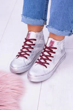 Sale Big Star Shoes Big Star Wysokie Białe Posrebrzane Tenisówki Trampki BB274016